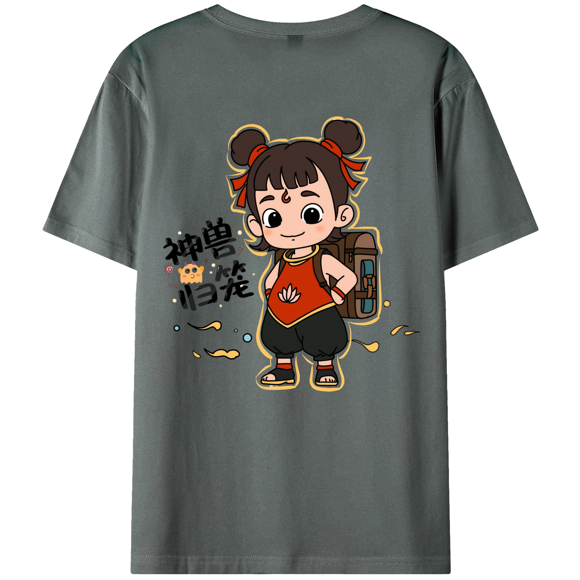 （画像用） Ne Zha 2 ナタ 魔童の大暴れ 綿100％ メンズ半袖Tシャツ（バックプリント） 通気性